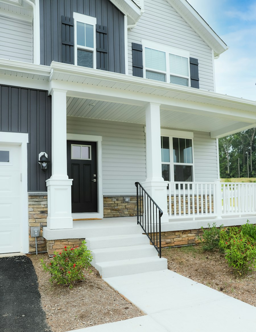 House porch with a black exterior door